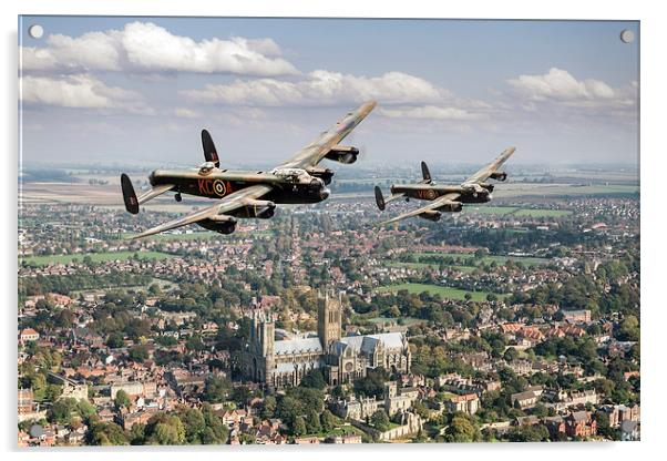 Two Lancasters over Lincoln Cathedral Acrylic by Gary Eason