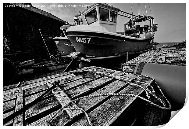  Porthgain Harbour Mono Print by Barrie Foster