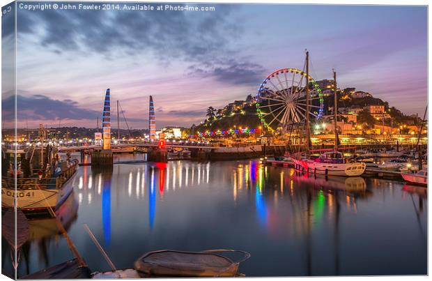 Torquay Harbour at Twilight Canvas Print by John Fowler