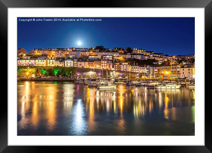 Brixham By Moonlight Framed Mounted Print by John Fowler
