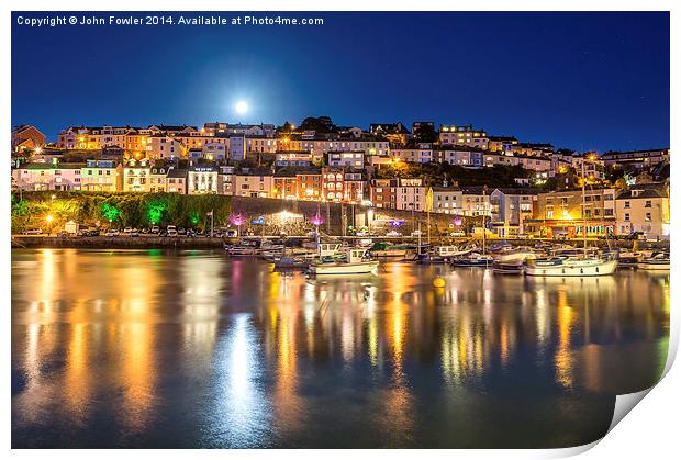 Brixham By Moonlight Print by John Fowler