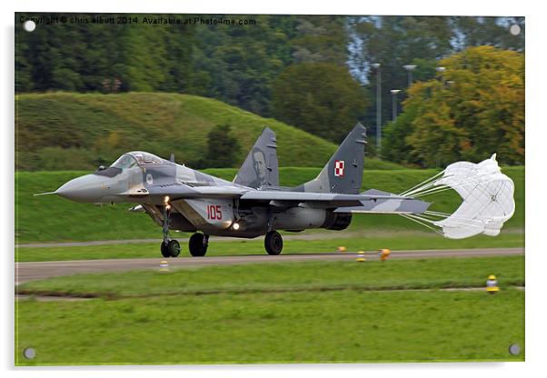  MiG-29 with brake shoot Acrylic by chris albutt
