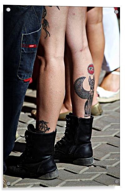  Legs with boots and tattoo Acrylic by Jose Manuel Espigares Garc