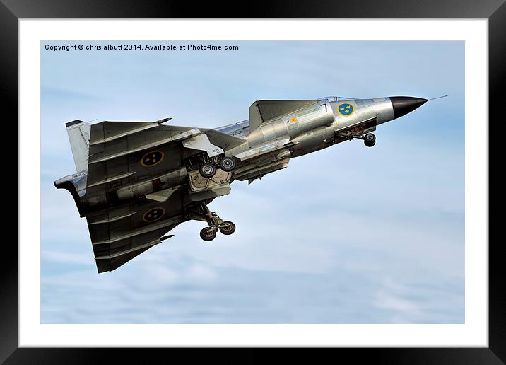   Saab AJS-37 Viggen getting airborne at RAF Waddi Framed Mounted Print by chris albutt