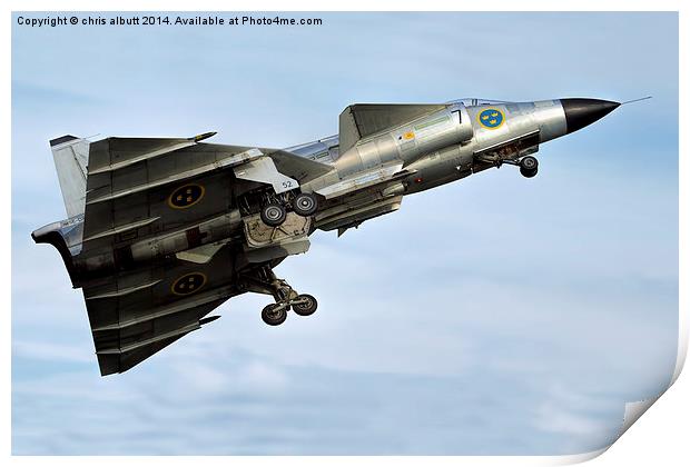   Saab AJS-37 Viggen getting airborne at RAF Waddi Print by chris albutt