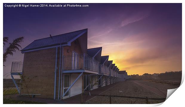 Early Morning Beach Huts Print by Wight Landscapes