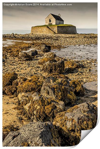 Church in the Sea Aberffraw  Print by Adrian Evans