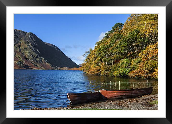  Boats moored at Crummock Water Framed Mounted Print by Ian Duffield