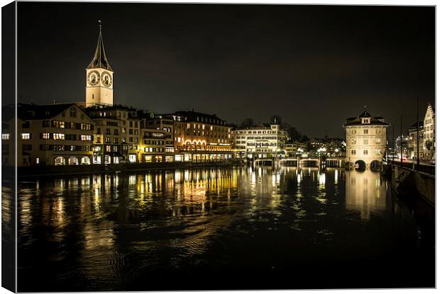  Zurich by Night Canvas Print by Bob Small