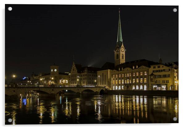 Zurich by Night  Acrylic by Bob Small