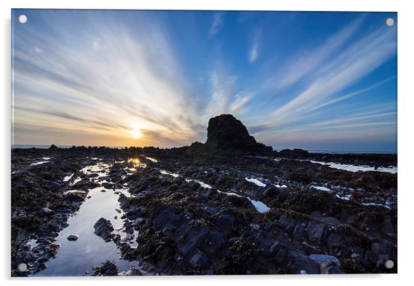  Widemouth Bay Sunset Acrylic by David Wilkins