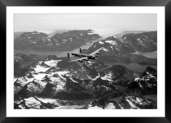 Lancaster over Greenland black and white version Framed Mounted Print by Gary Eason