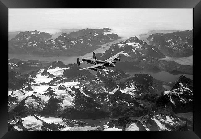 Lancaster over Greenland black and white version Framed Print by Gary Eason