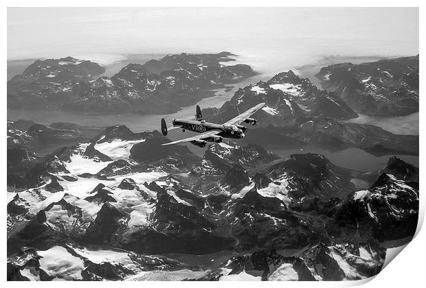 Lancaster over Greenland black and white version Print by Gary Eason
