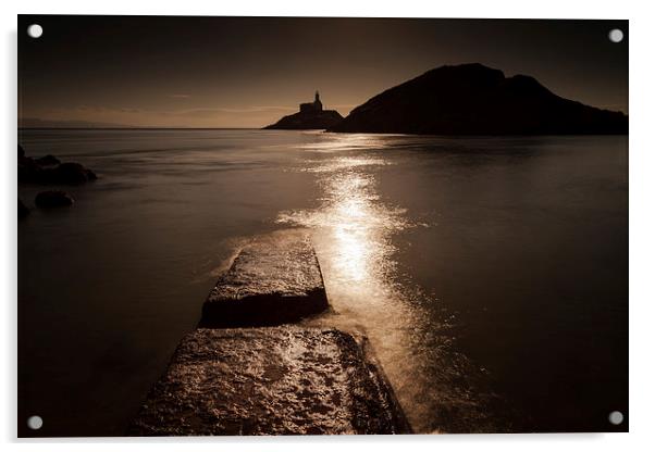  Mumbles lighthouse sunrise Acrylic by Leighton Collins