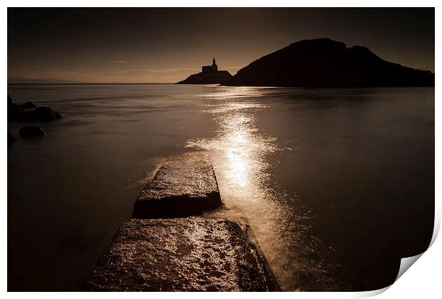  Mumbles lighthouse sunrise Print by Leighton Collins