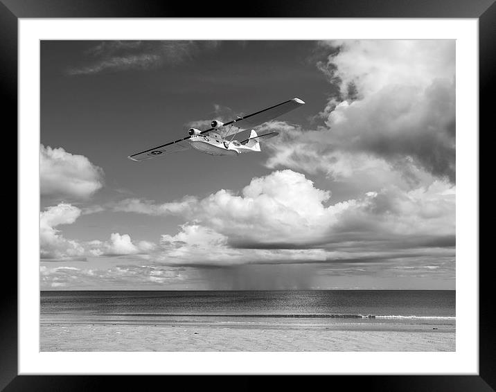 Consolidated PBY Catalina black and white version Framed Mounted Print by Gary Eason