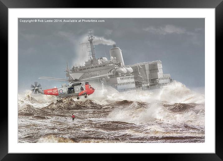  Sea King and Fort Austin Framed Mounted Print by Rob Lester