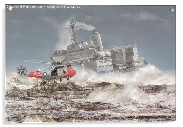  Sea King and Fort Austin Acrylic by Rob Lester