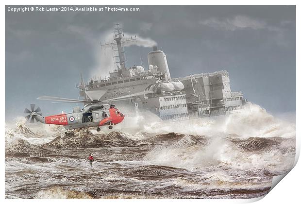  Sea King and Fort Austin Print by Rob Lester