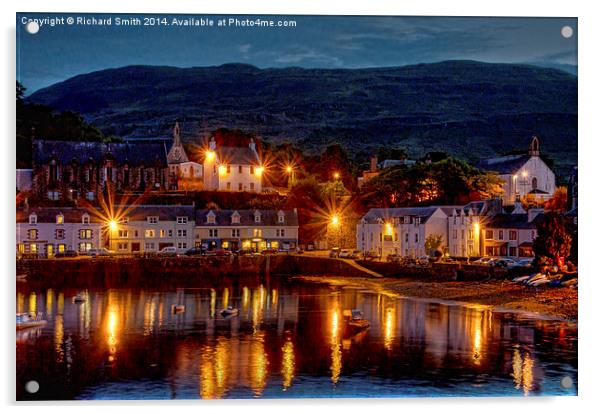  An evening in August at Portree pier. Acrylic by Richard Smith