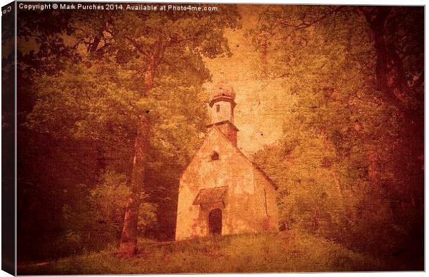 Old Textured Photo Of Bavarian Church in Alps Canvas Print by Mark Purches