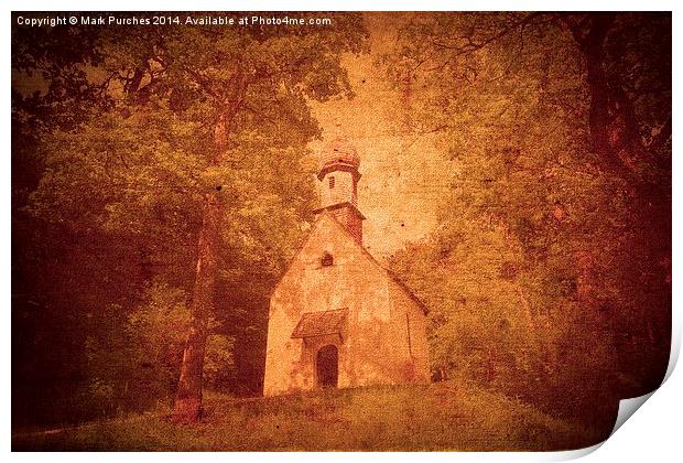 Old Textured Photo Of Bavarian Church in Alps Print by Mark Purches