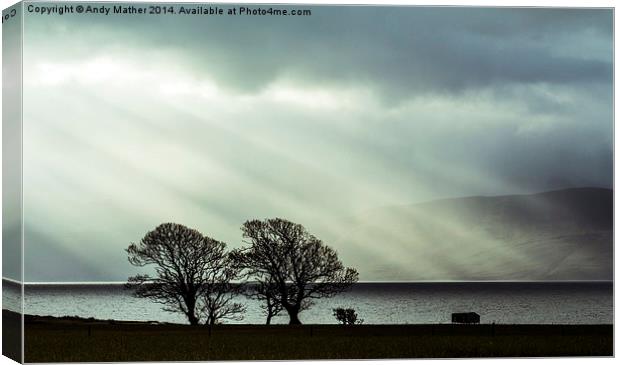   Crepuscular Rays on the Isle of Bute Canvas Print by Andy Mather