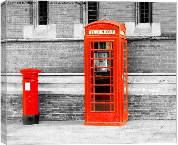 RED TELEPHONE BOX AND POST BOX Canvas Print by Anthony Kellaway