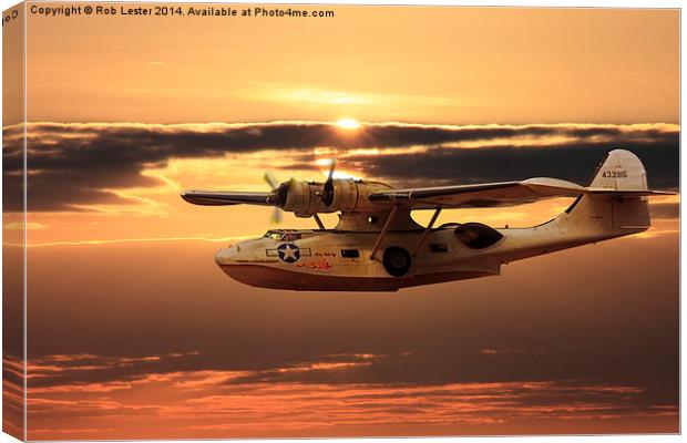 PBY Catalina Sunset Canvas Print by Rob Lester