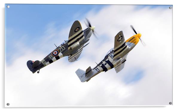  spitfire & mustang close formation  Acrylic by Andy Stringer