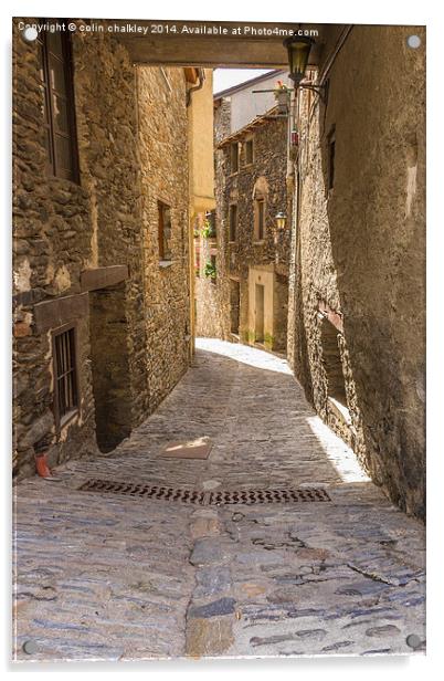  Cobbled Side Street in Ordino, Andorra Acrylic by colin chalkley
