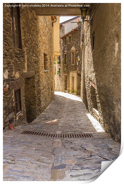  Cobbled Side Street in Ordino, Andorra Print by colin chalkley