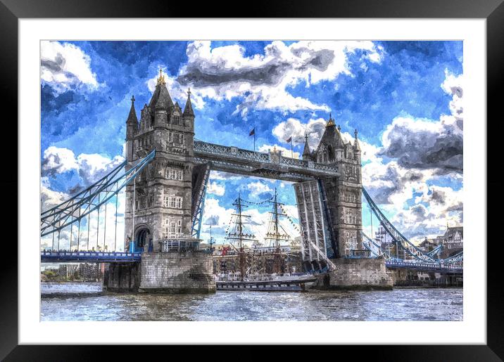 Tower Bridge and passing ship Art Framed Mounted Print by David Pyatt