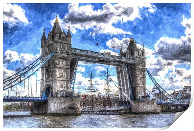 Tower Bridge and passing ship Art Print by David Pyatt