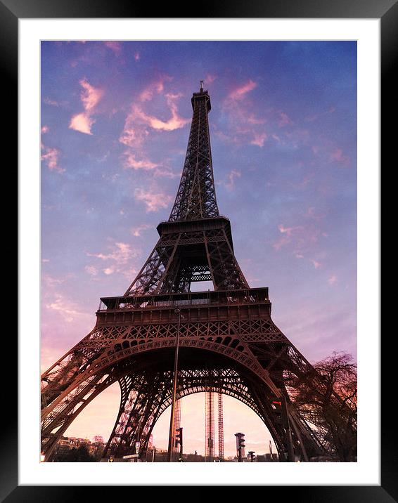 Magnificent Sunset at the Iconic Eiffel Tower Framed Mounted Print by Les McLuckie