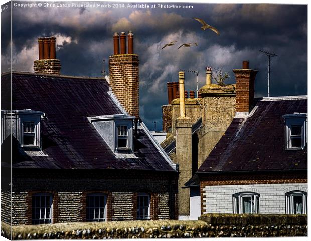  Seaside Chimney Pots at Sunset Canvas Print by Chris Lord