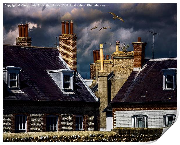  Seaside Chimney Pots at Sunset Print by Chris Lord