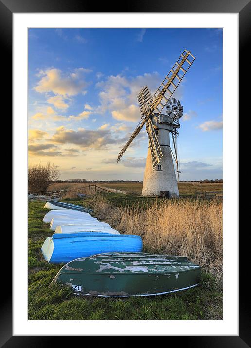 Boats at Thurne Drainage Mill Framed Mounted Print by Andrew Ray