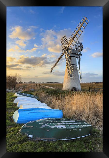Boats at Thurne Drainage Mill Framed Print by Andrew Ray