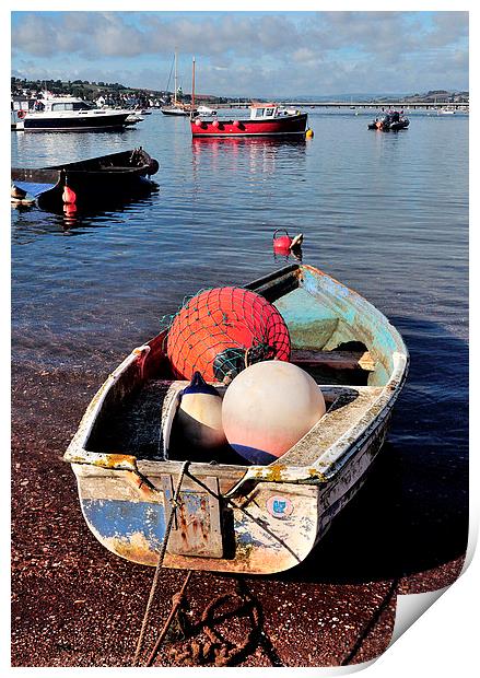  Boats and Buoys Teignmouth Back Beach Print by Rosie Spooner