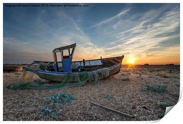  Fishing Boat at Sunset Print by Helen Hotson