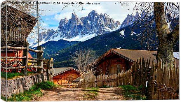 St. Jacob in the Villnoess Valley in South Tyrol w Canvas Print by Gisela Scheffbuch