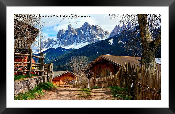 St. Jacob in the Villnoess Valley in South Tyrol w Framed Mounted Print by Gisela Scheffbuch