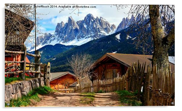 St. Jacob in the Villnoess Valley in South Tyrol w Acrylic by Gisela Scheffbuch