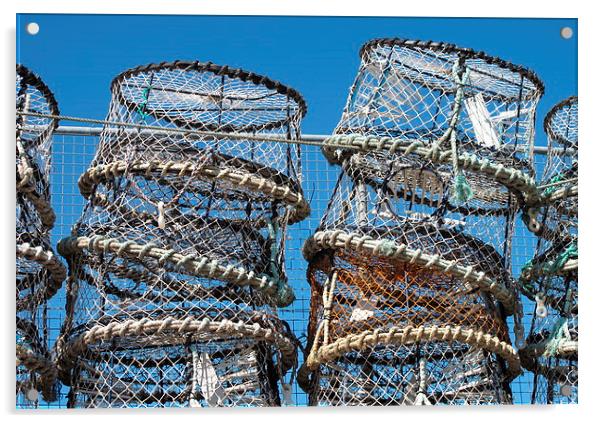  Lobster Pots against a blue sky Acrylic by Rosie Spooner