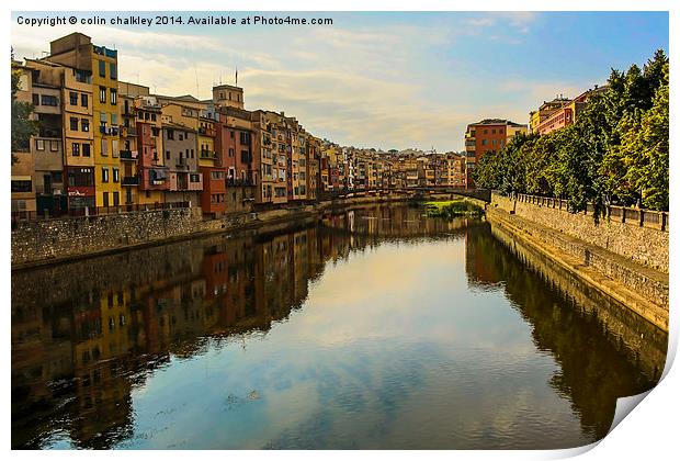  Girona City View down the River Onyar Print by colin chalkley