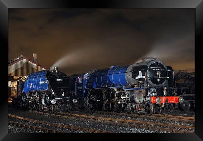  Majestic steam locomotives on shed at night Framed Print by Ian Duffield