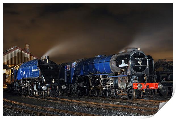  Majestic steam locomotives on shed at night Print by Ian Duffield
