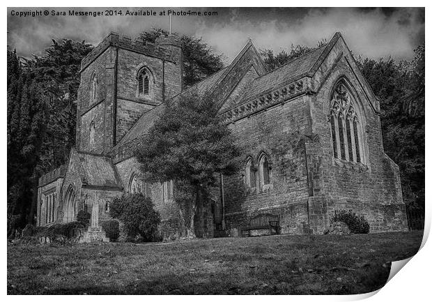  St. Mary's Church, Brownsea Island in black and w Print by Sara Messenger